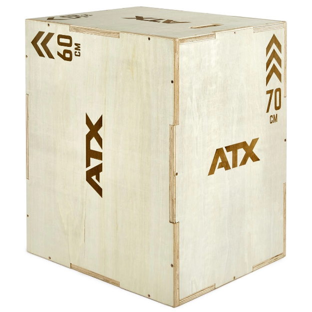 Poza cu Plyo Box ATX lemn natur 50 / 60 / 70 cm – cutie pliometrică profesională 3 în 1