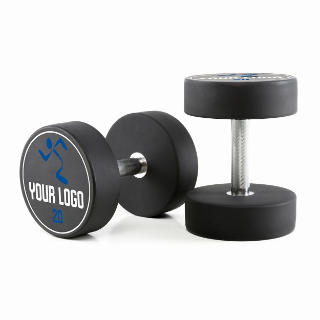 Poza cu Gantere din poliuretan personalizate - Logo client - In trepte de 2,5 kg - Set compact 5 - 50 kg