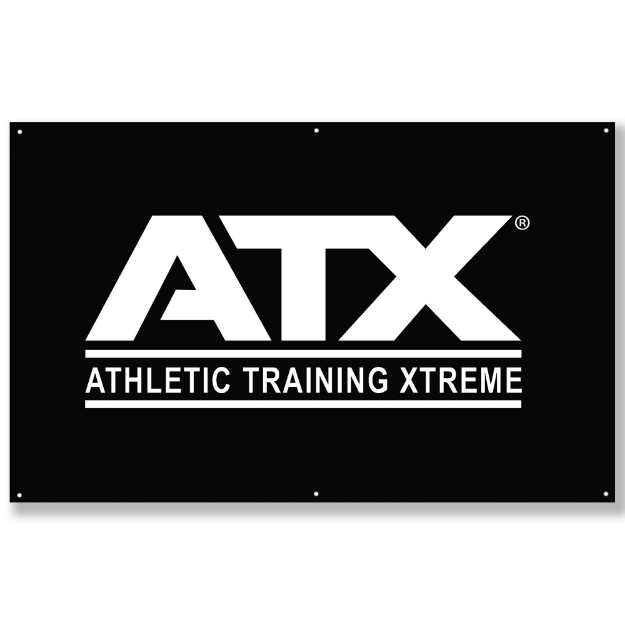 Poza cu Banner textil ATX® cu logo alb pe fundal negru – 200 x 125 cm