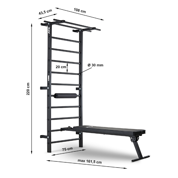 Poza cu ATX Wall Bar Gym cu bancă - Sprossenwand multifuncțională pentru exerciții acasă