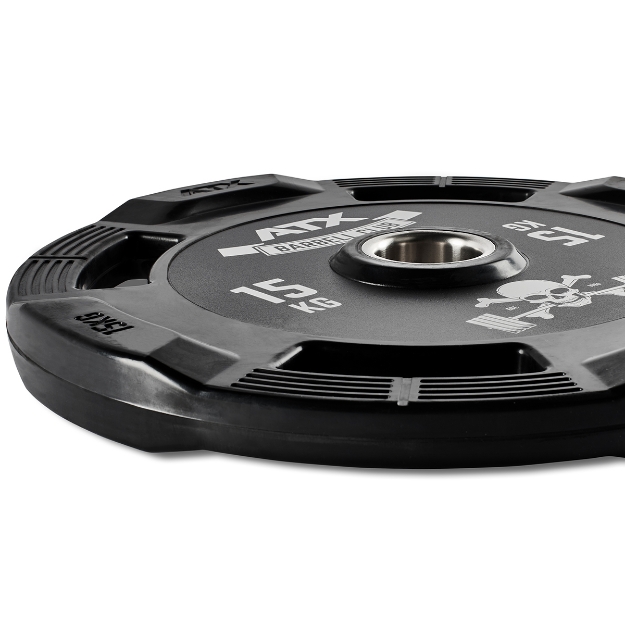 Poza cu Disc pentru gantere din cauciuc cu maner – 50 mm – Barbell Club Logo – 15 kg
