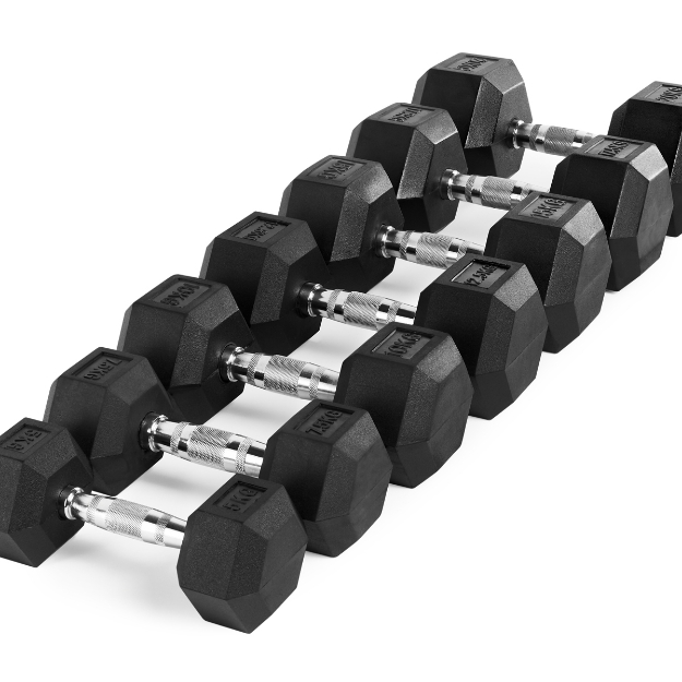 Poza cu Set gantere hexagonale cauciucate 5-20 kg