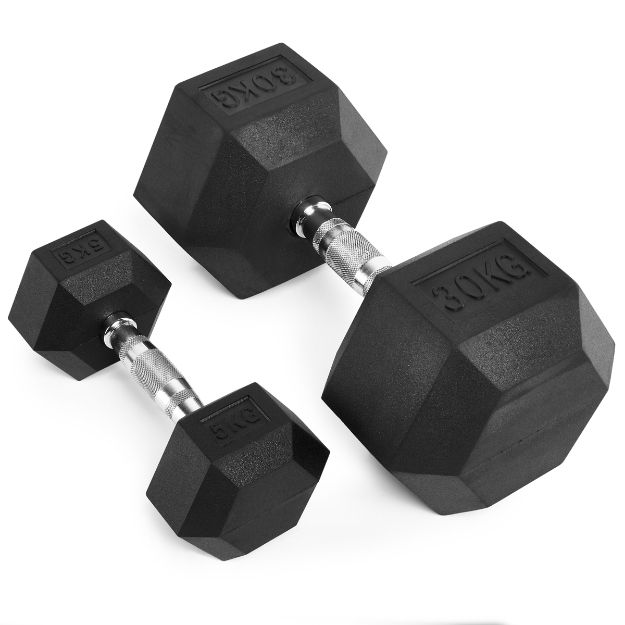 Poza cu Set gantere hexagonale cauciucate 5-30 kg - HEX-Satz-5-30
