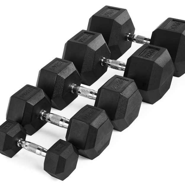Poza cu Set de gantere hexagonale cauciucate 5-50 kg