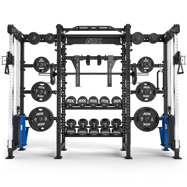 Poza cu ATX Cable Cross Rack cu 2 x 90 kg greutăți și multiple accesorii - Rack profesional pentru sală