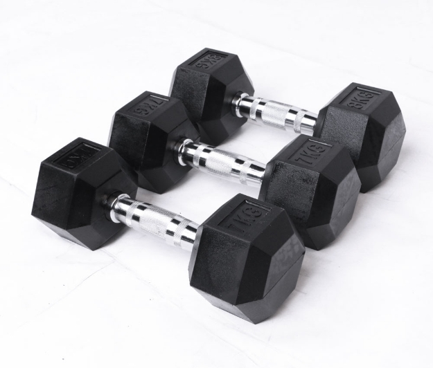 Poza cu Gantere Hexagonale Profesionale din Cauciuc – Seturi 5-50kg