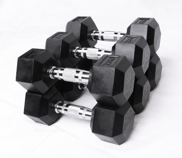 Poza cu Gantere Hexagonale Profesionale din Cauciuc – Seturi 5-50kg